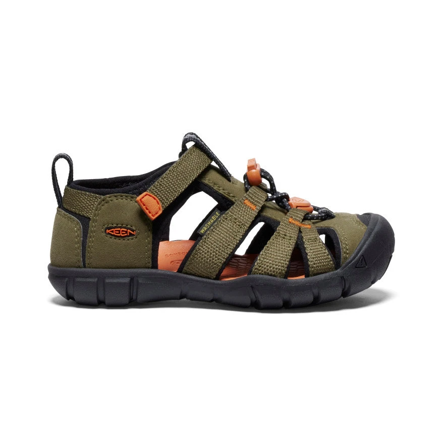 Keen Little Kids' Seacamp II CNX | Dark Olive/Gold Flame 1 Keen Little Kids' Seacamp II CNX | Dark Olive/Gold Flame